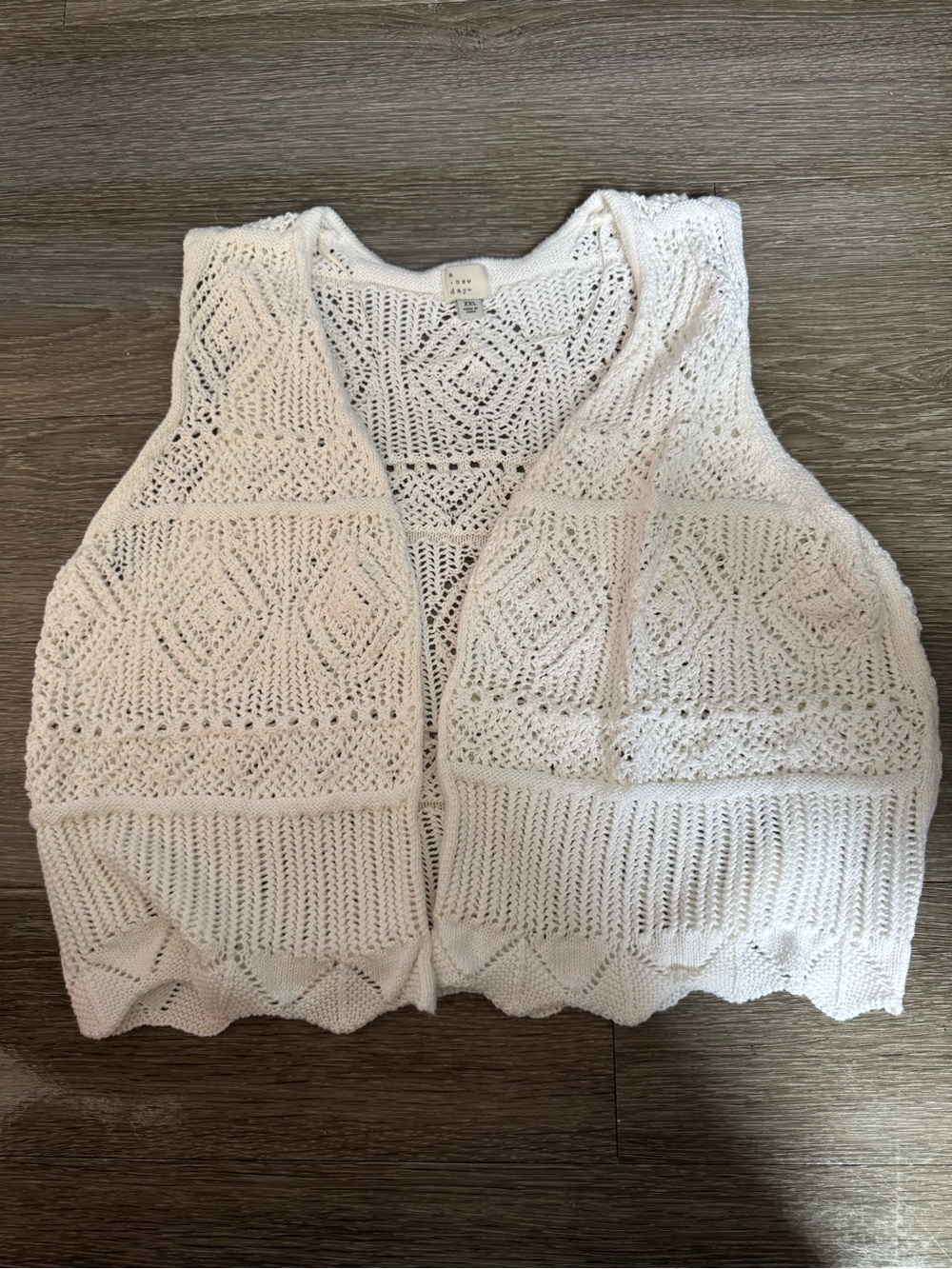 a new day White Crochet Knit Vest - Openwork Diamond Pattern